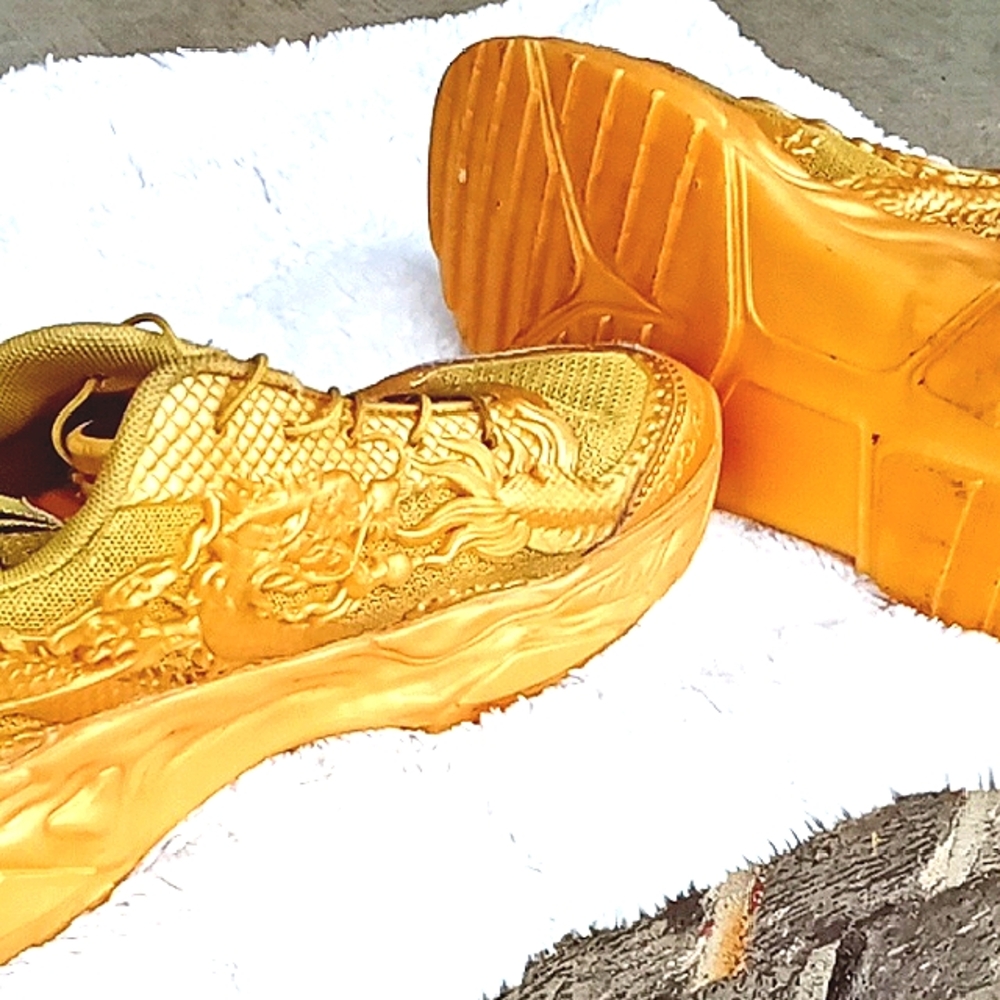 Dragon New Year Style Trendy Chunky Shoes Metallic Gold China Dragoncore Men Boy